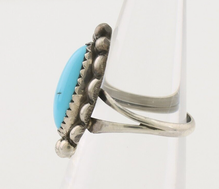 Navajo Ring 925 Silver Sleeping Beauty Turquoise Artist Signed SC C.80's