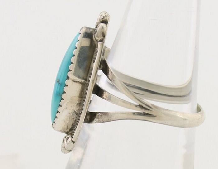 Navajo Ring 925 Silver Sleeping Beauty Turquoise Artist Signed SC C.80's