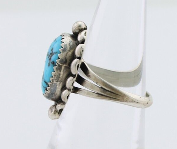 Navajo Ring 925 Silver Sleeping Beauty Turquoise Artist Signed SC C.80's