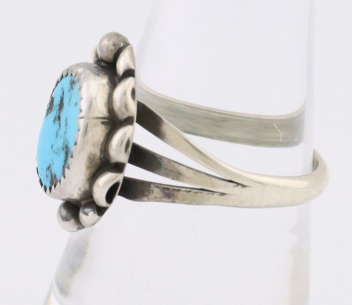 Navajo Ring 925 Silver Sleeping Beauty Turquoise Artist Signed SC C.80's