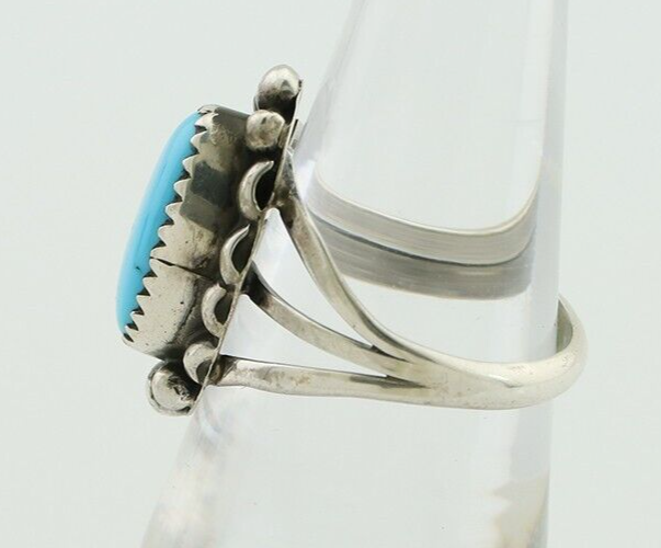 Navajo Ring 925 Silver Sleeping Beauty Turquoise Artist Signed SC C.80's