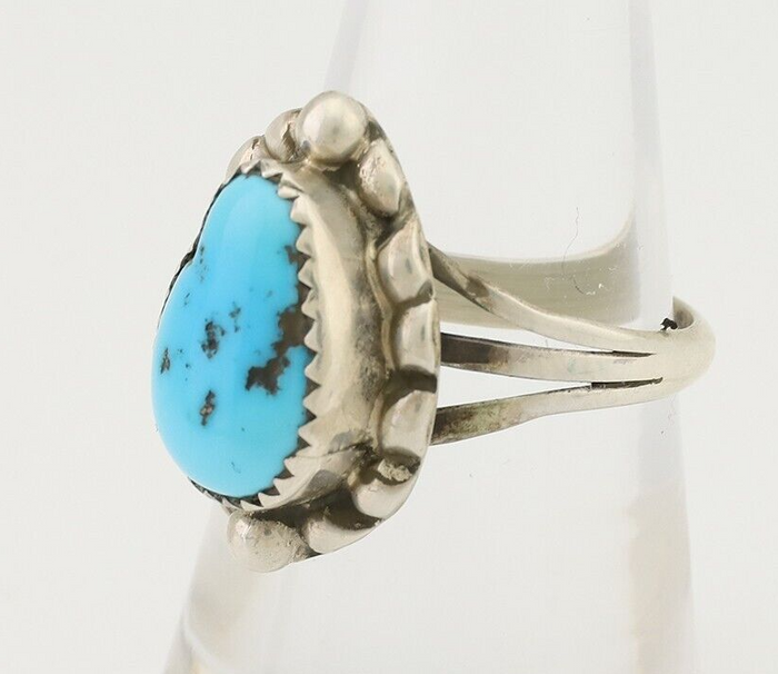Navajo Ring 925 Silver Sleeping Beauty Turquoise Artist Signed SC C.80's