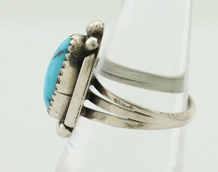 Navajo Ring 925 Silver Sleeping Beauty Turquoise Artist Signed SC C80s