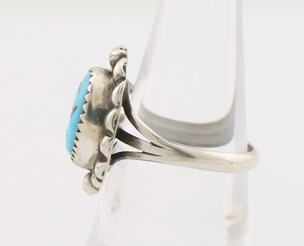 Navajo Ring 925 Silver Sleeping Beauty Turquoise Artist Signed SC C.80's
