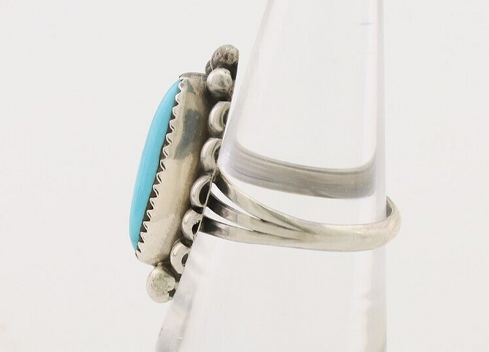 Navajo Ring 925 Silver Sleeping Beauty Turquoise Artist Signed SC C.80's