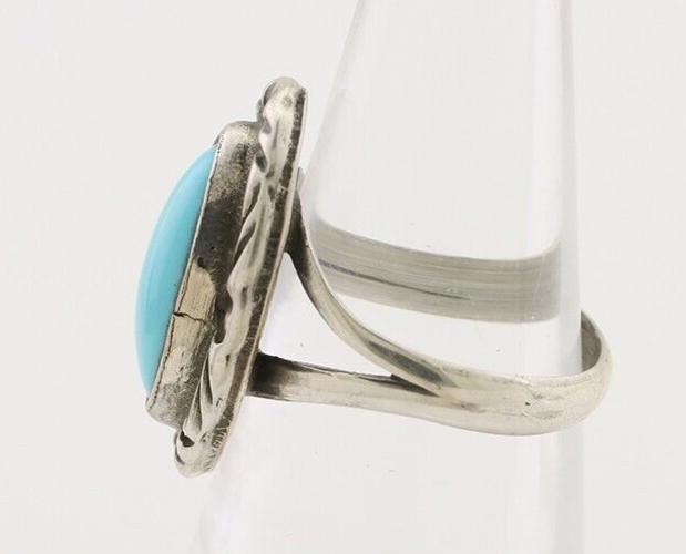 Navajo Ring 925 Silver Sleeping Beauty Turquoise Artist Signed SC C.80's