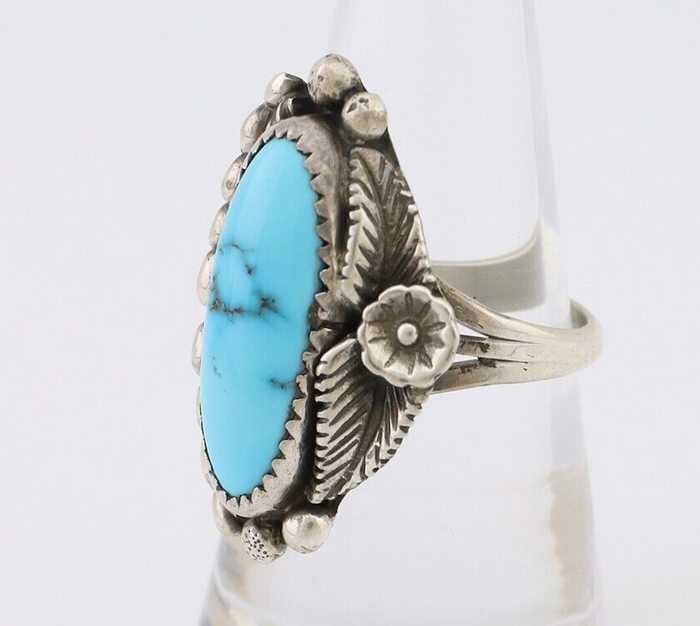 Navajo Ring 925 Silver Sleeping Beauty Turquoise Artist Signed SC C.80's