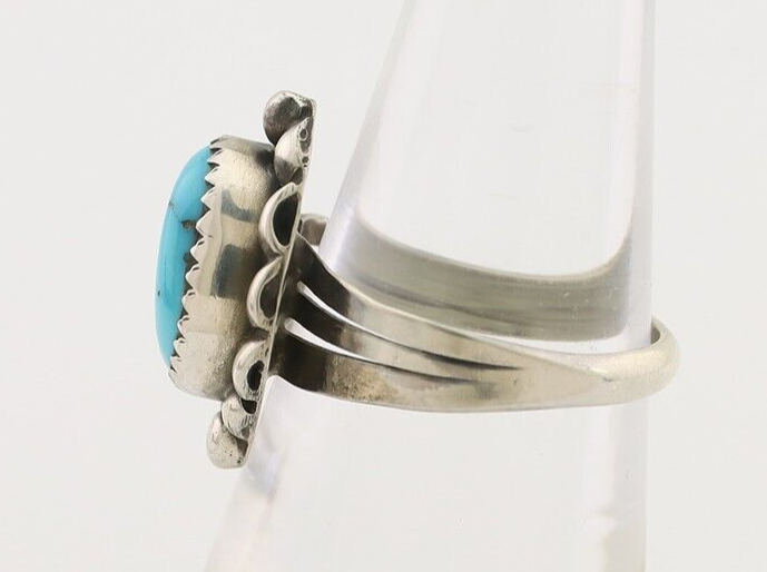 Navajo Ring 925 Silver Sleeping Beauty Turquoise Artist Signed SC C.80's