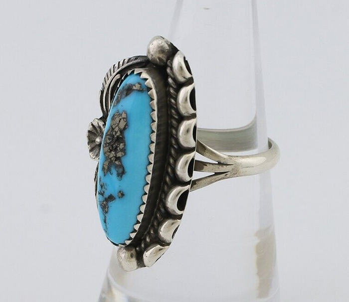 Navajo Ring 925 Silver Sleeping Beauty Turquoise Artist Signed SC C.80's