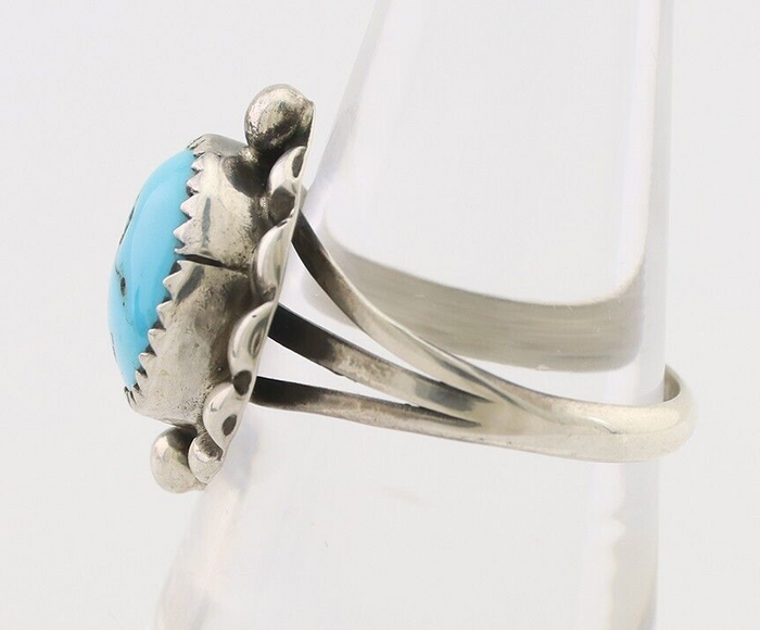 Navajo Ring 925 Silver Sleeping Beauty Turquoise Artist Signed SC C.80's