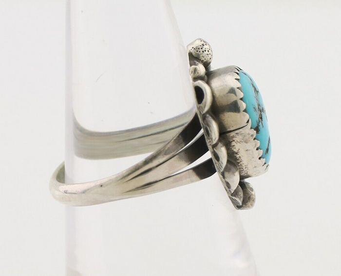 Navajo Ring 925 Silver Sleeping Beauty Turquoise Artist Signed SC C.80's