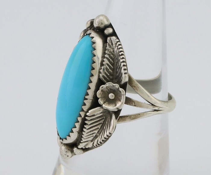 Navajo Ring 925 Silver Sleeping Beauty Turquoise Artist Signed SC C.80's