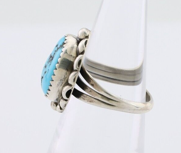 Navajo Ring 925 Silver Sleeping Beauty Turquoise Artist Signed SC C.80's