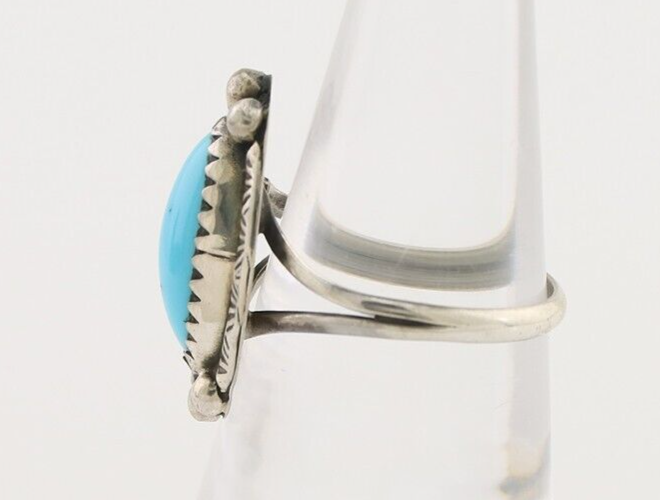 Navajo Ring 925 Silver Sleeping Beauty Turquoise Artist Signed SC C.80's