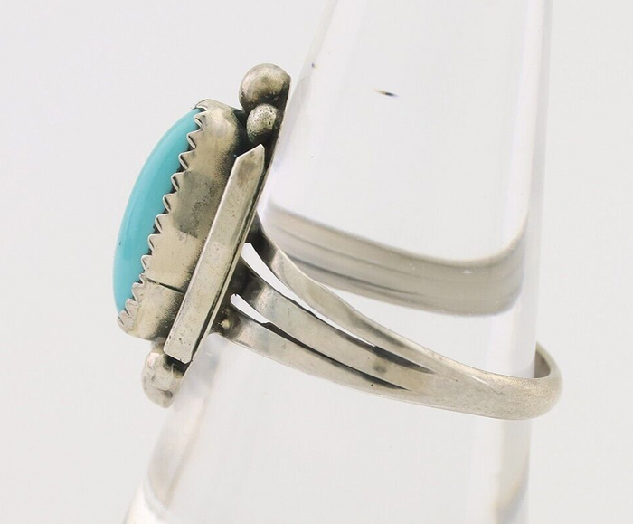 Navajo Ring 925 Silver Sleeping Beauty Turquoise Artist Signed SC C.80's