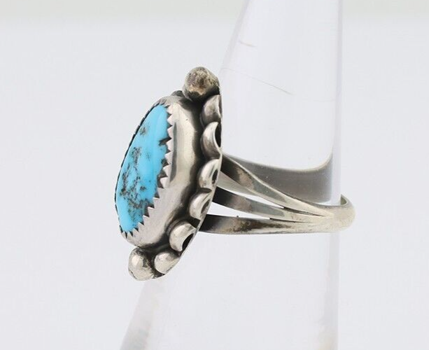 Navajo Ring 925 Silver Sleeping Beauty Turquoise Artist Signed SC C.80's