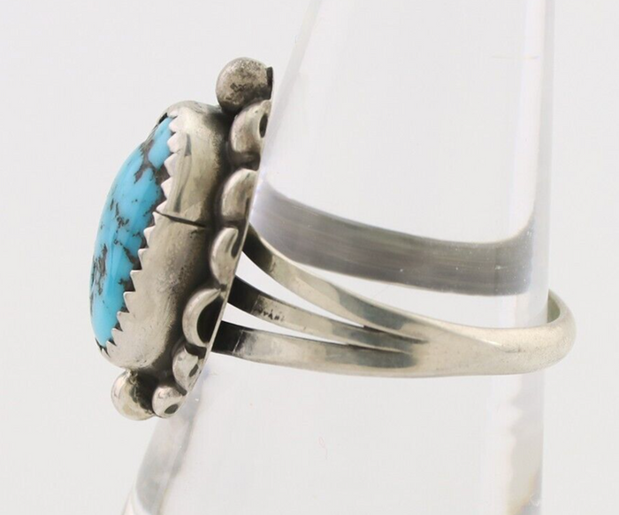 Navajo Ring 925 Silver Sleeping Beauty Turquoise Artist Signed SC C.80's