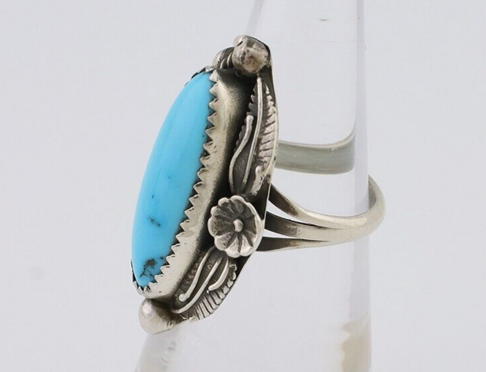Navajo Ring 925 Silver Sleeping Beauty Turquoise Artist Signed SC C.80's