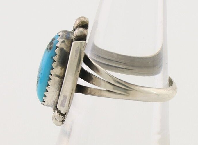 Navajo Ring 925 Silver Sleeping Beauty Turquoise Artist Signed SC C.80's