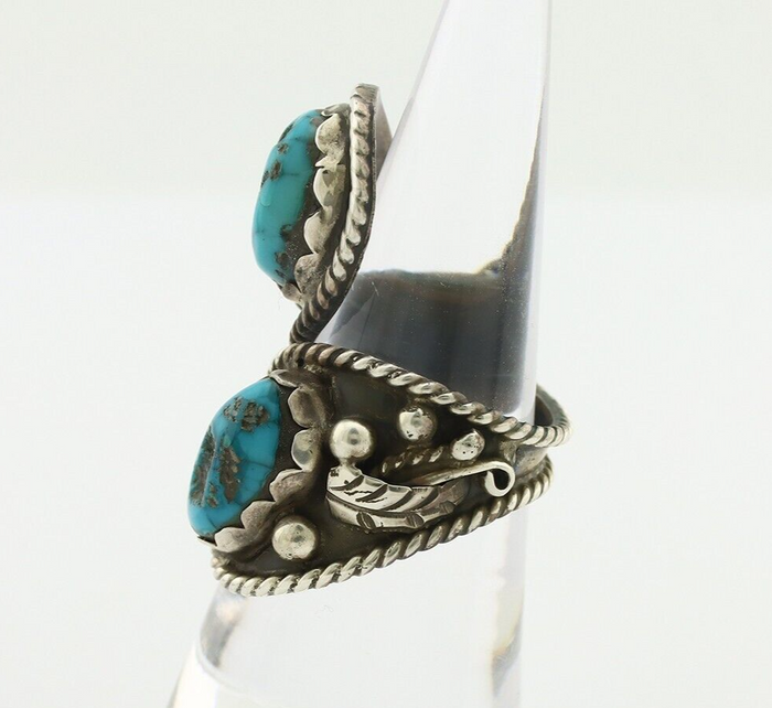 Navajo Ring 925 Silver Sleeping Beauty Turquoise Artist Signed SC C.80's