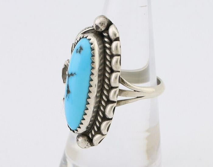 Navajo Ring 925 Silver Sleeping Beauty Turquoise Artist Signed SC C.80's