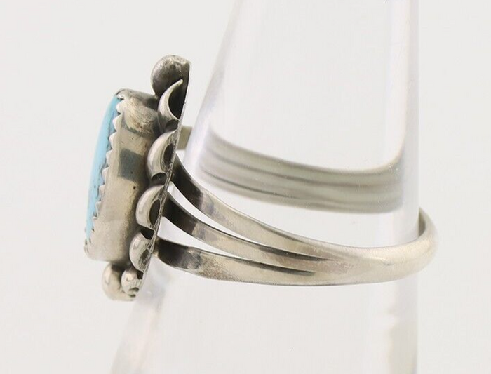 Navajo Ring 925 Silver Sleeping Beauty Turquoise Artist Signed SC C.80's