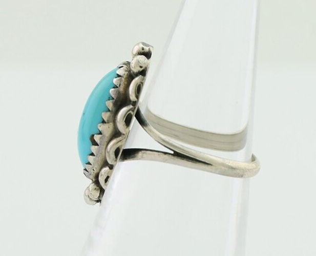 Navajo Ring 925 Silver Sleeping Beauty Turquoise Artist Signed SC C.80's