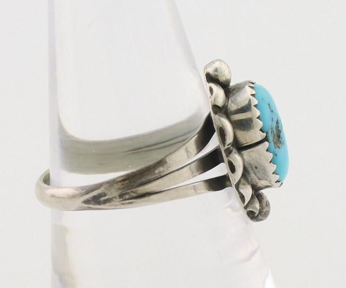Navajo Ring 925 Silver Sleeping Beauty Turquoise Artist Signed SC C.80's