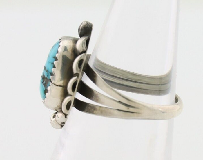 Navajo Ring 925 Silver Sleeping Beauty Turquoise Artist Signed SC C.80's