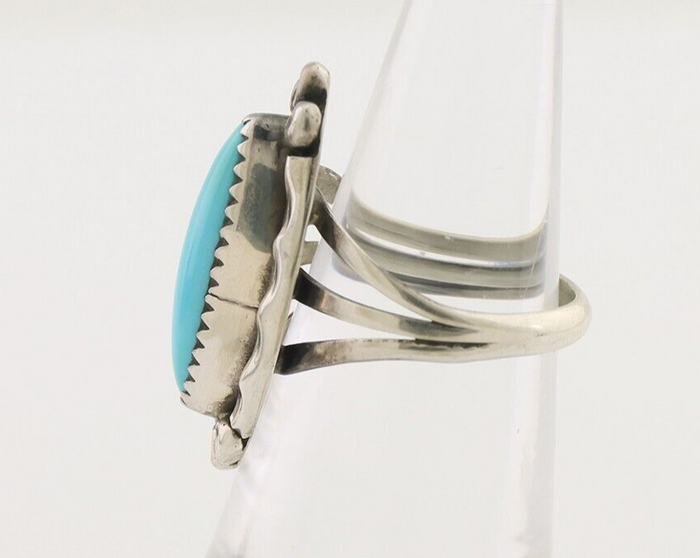 Navajo Ring 925 Silver Sleeping Beauty Turquoise Artist Signed SC C.80's