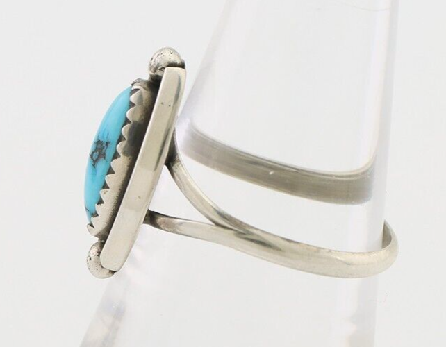 Navajo Ring 925 Silver Sleeping Beauty Turquoise Artist Signed SC C.80's