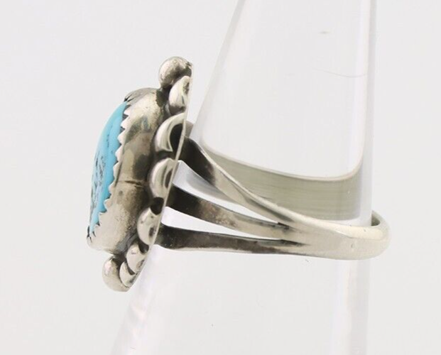 Navajo Ring 925 Silver Sleeping Beauty Turquoise Artist Signed SC C.80's
