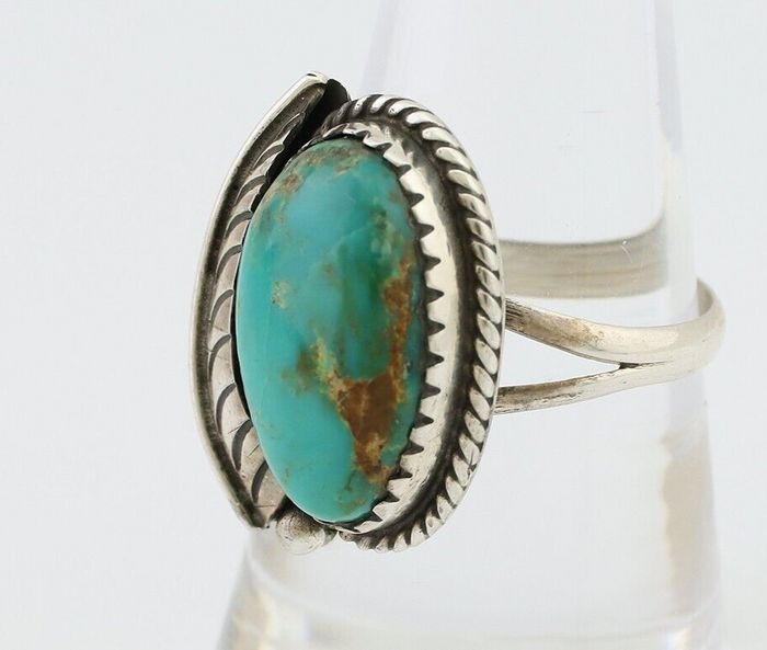 Navajo Ring 925 Silver Sleeping Beauty Turquoise Artist Signed SC C.80's
