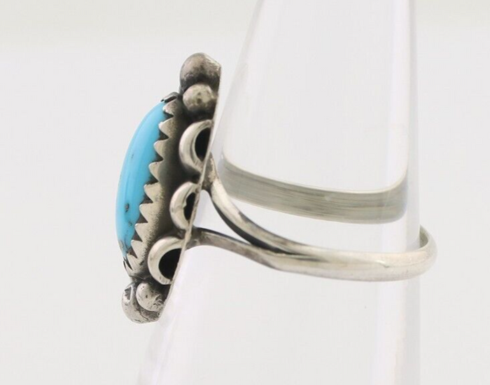 Navajo Ring 925 Silver Sleeping Beauty Turquoise Artist Signed SC C.80's