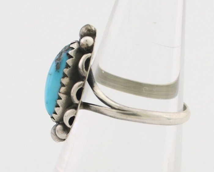 Navajo Ring 925 Silver Sleeping Beauty Turquoise Artist Signed SC C.80's