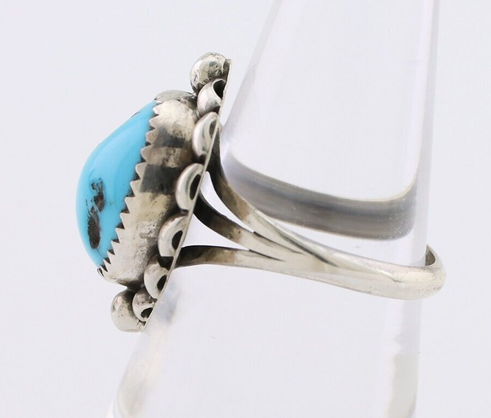 Navajo Ring 925 Silver Sleeping Beauty Turquoise Artist Signed SC C.80's