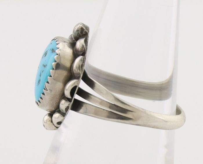 Navajo Ring 925 Silver Sleeping Beauty Turquoise Artist Signed SC C.80's