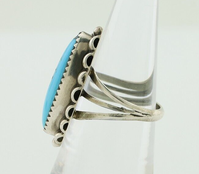 Navajo Ring 925 Silver Sleeping Beauty Turquoise Artist Signed SC C.80's