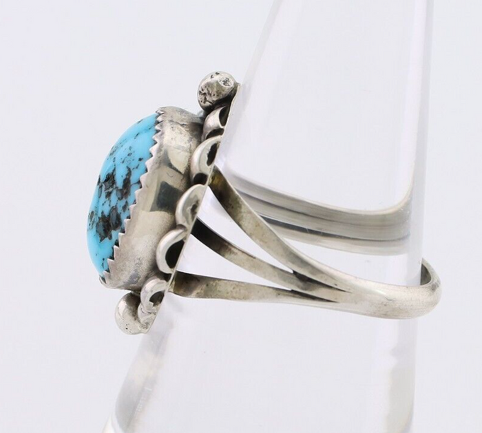 Navajo Ring 925 Silver Sleeping Beauty Turquoise Artist Signed SC C.80's