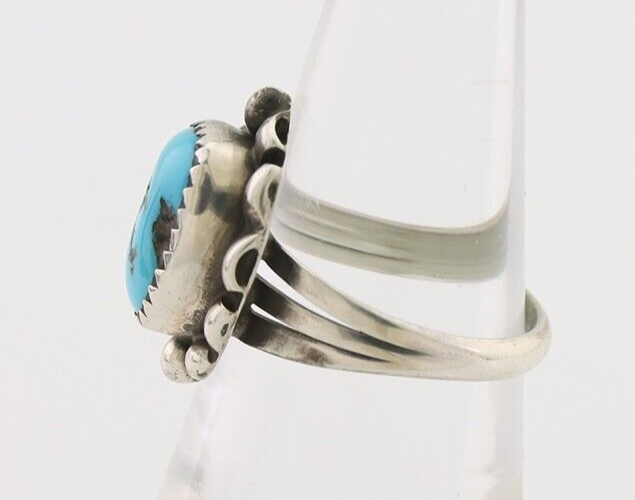 Navajo Ring 925 Silver Sleeping Beauty Turquoise Artist Signed SC C.80's