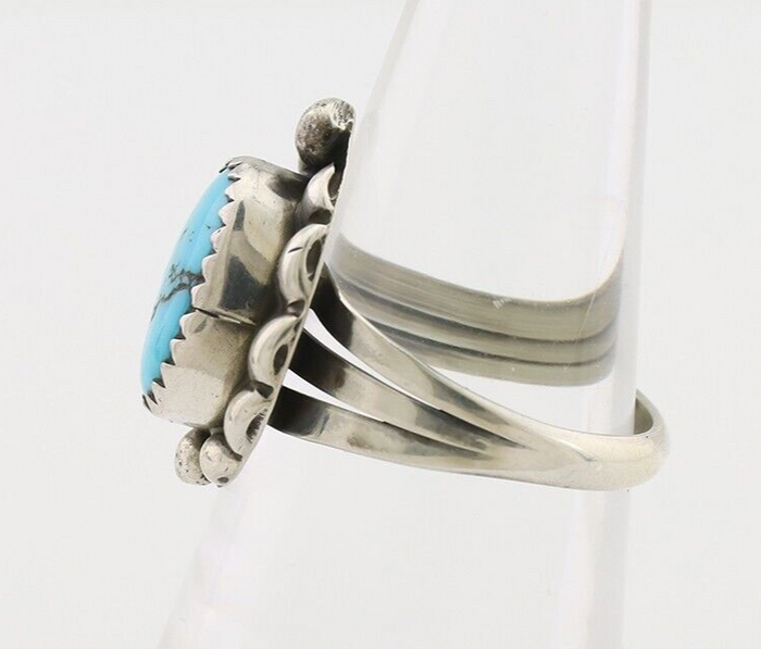 Navajo Ring 925 Silver Sleeping Beauty Turquoise Artist Signed SC C.80's