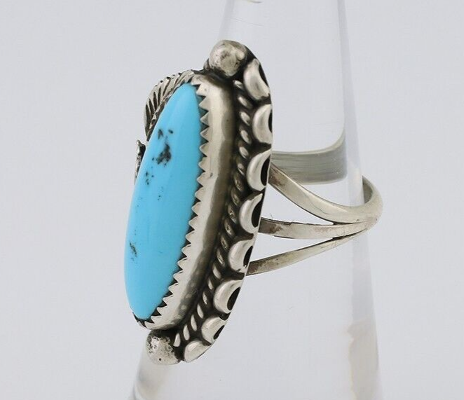 Navajo Ring 925 Silver Sleeping Beauty Turquoise Artist Signed SC C.80's