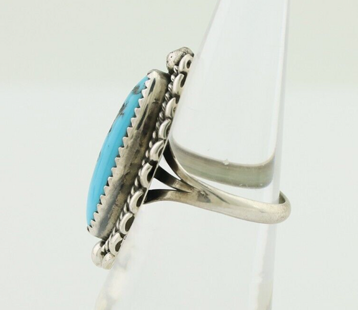 Navajo Ring 925 Silver Sleeping Beauty Turquoise Artist Signed SC C.80's
