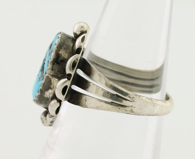 Navajo Ring 925 Silver Sleeping Beauty Turquoise Artist Signed SC C.80's