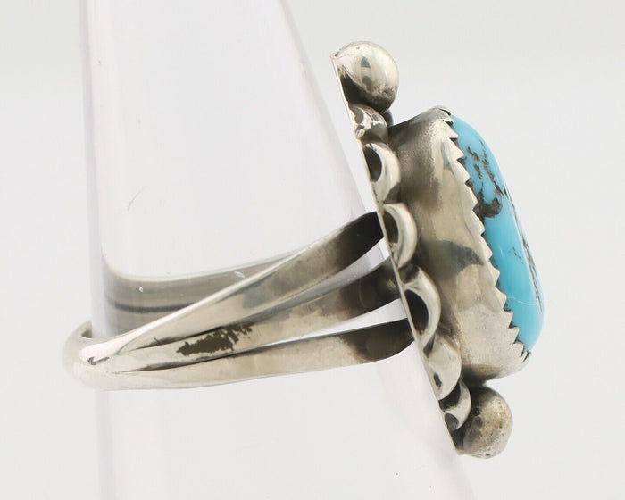 Navajo Ring 925 Silver Sleeping Beauty Turquoise Artist Signed SC C.80's
