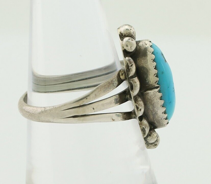 Navajo Ring 925 Silver Sleeping Beauty Turquoise Artist Signed SC C80s