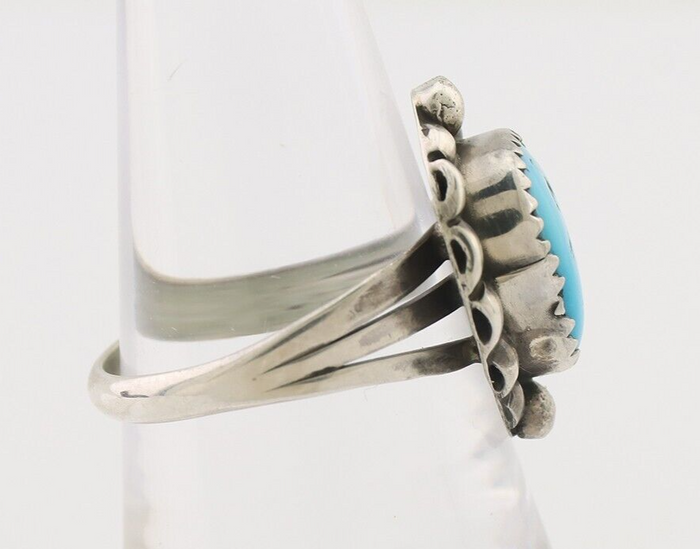 Navajo Ring 925 Silver Sleeping Beauty Turquoise Artist Signed SC C.80's