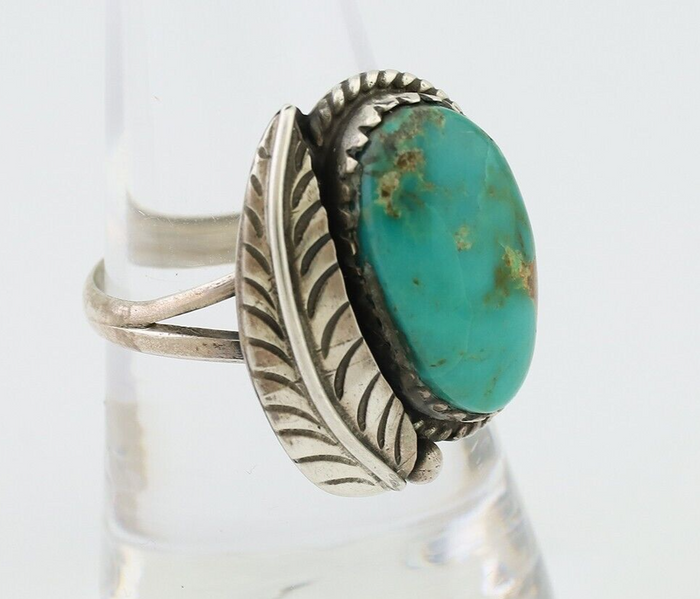 Navajo Ring 925 Silver Sleeping Beauty Turquoise Artist Signed SC C.80's