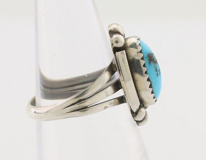 Navajo Ring 925 Silver Sleeping Beauty Turquoise Artist Signed SC C.80's