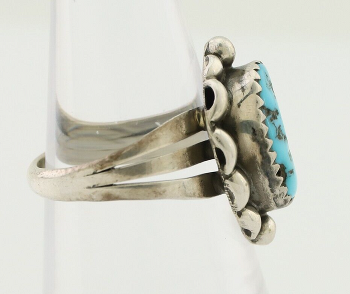 Navajo Ring 925 Silver Sleeping Beauty Turquoise Artist Signed SC C.80's